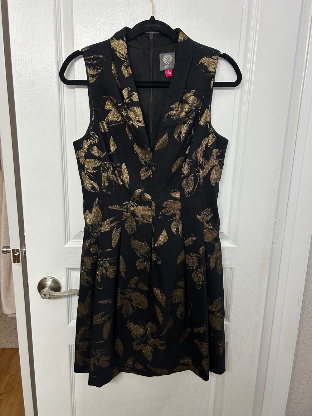 Vince Camuto Black Dress with Metallic Gold Floral Print